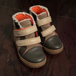 UGG Kids Tan and Brown Boots with Orange Lining